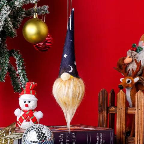 Ornamento Sospeso Gnomo di Halloween Con Luce LED Cappello da Strega Motivo Stella Luna Bambola di Peluche per Decorazione Casa Festa