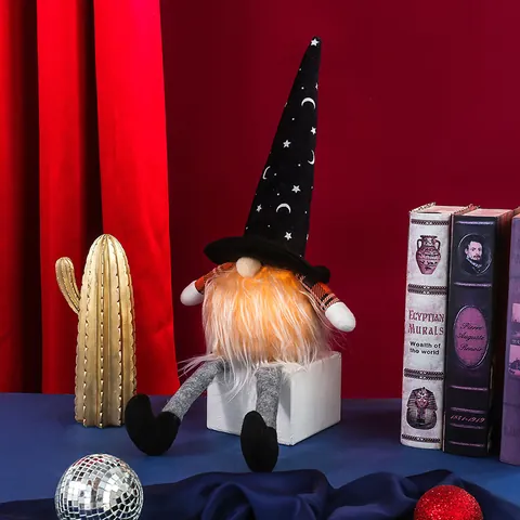 Gnomo di Halloween Luminoso in Peluche Con Luci LED Gambe Lunghe Bambola Senza Volto Motivo Stella Luna Decorazione Casa