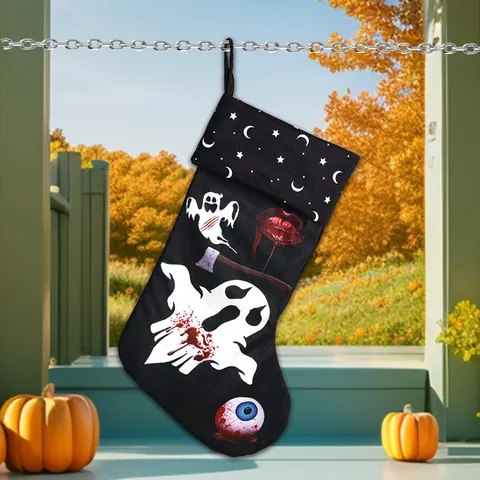 Διακοσμητική Κάλτσα Τρόμου Halloween Εκτύπωση Φάντασμα Κρανίο Πολυεστέρας Κρεμαστό Στήριγμα Στοιχειωμένο Σπίτι Διακόσμηση Πάρτι