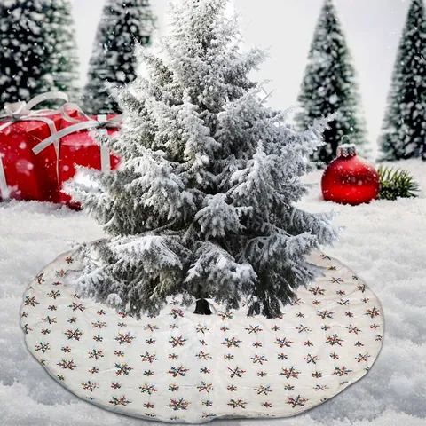 White Plush Christmas Tree Skirt With Colorful Sequin Snowflake Embroidery For Holiday Party Home Decoration Tree Ornaments