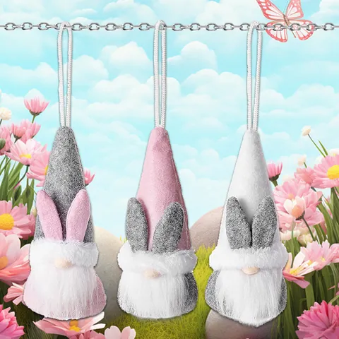 Easter Bunny Gnome Plush Hanging Decoration Faceless Rabbit Ears Rudolph Dwarf Doll Ornament For Home Party Tree Decor Gift