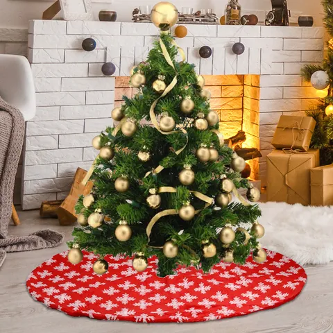 Rote Weihnachtsbaumdecke Mit Weißem Jacquard Schneeflockenmuster Plüschrand 122cm Feiertagsbaum Basis Dekoration Für Heim