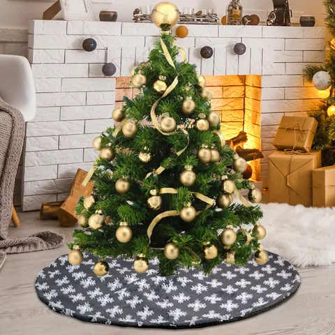 Grauer Weihnachtsbaumrock Groß Rund Plüsch Schneeflocke Jacquard Baumdeckel Für Weihnachten Feiertag Zuhause Dekoration Elegant