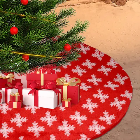 Rote Weihnachtsbaumdecke Mit Weißem Jacquard Schneeflockenmuster Plüschrand 122cm Feiertagsbaum Basis Dekoration Für Heim