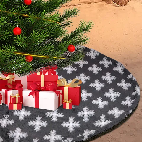 Grauer Weihnachtsbaumrock Groß Rund Plüsch Schneeflocke Jacquard Baumdeckel Für Weihnachten Feiertag Zuhause Dekoration Elegant