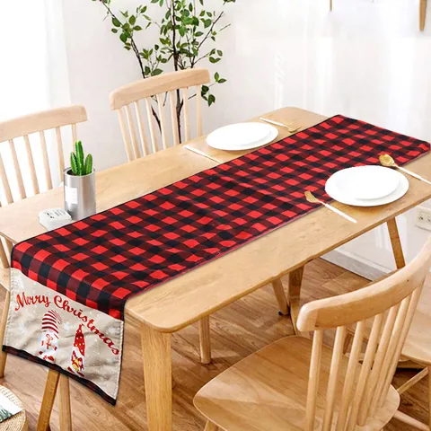 Christmas Gnome Table Runner Red Black Buffalo Plaid Merry Christmas Tablecloth Decor For Holiday Dining Home Party Polyester
