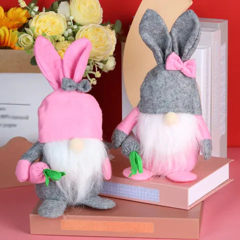 Handgemachte Ostern Hase Gnome Gesichtlose Puppe Plüsch Hasenohren Gnome Mit Karotte Für Feiertag Zuhause Party Tisch Deko Geschenk