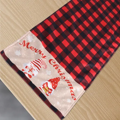 Christmas Gnome Table Runner Red Black Buffalo Plaid Merry Christmas Tablecloth Decor For Holiday Dining Home Party Polyester