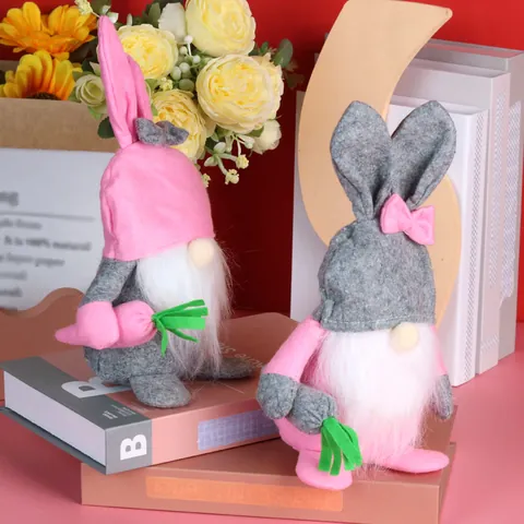 Handgemachte Ostern Hase Gnome Gesichtlose Puppe Plüsch Hasenohren Gnome Mit Karotte Für Feiertag Zuhause Party Tisch Deko Geschenk
