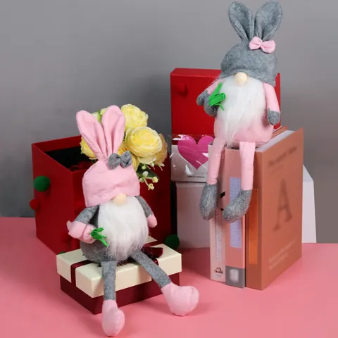 Easter Bunny Gnome Plush Doll Long Legged Faceless Rabbit Figurine For Holiday Party Home Table Shelf Decoration Ornaments