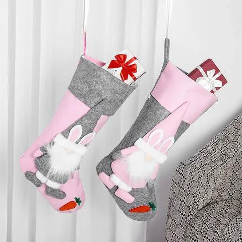 Easter Gnome Gift Bag Sock With Rabbit Ears And Carrot Non-woven Plush Decorative Party Holiday Hanging Stocking