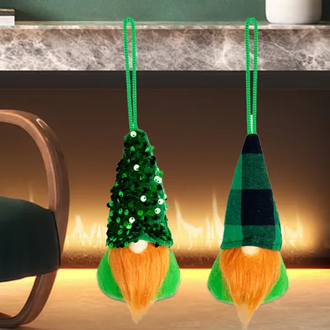 St Patrick's Day Gnome Hanging Ornaments Lucky Irish Tomte Gnome Decor With Sequin Plaid Hat Orange Beard Festival Decoration