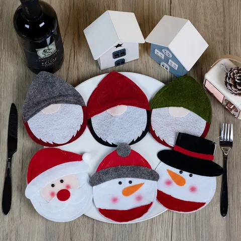 Christmas Cutlery Holder Set Non-woven Felt Santa Snowman Gnome Dining Table Decoration For Xmas Holiday Party Dinner