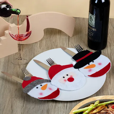Christmas Cutlery Holder Set Non-woven Felt Santa Snowman Gnome Dining Table Decoration For Xmas Holiday Party Dinner