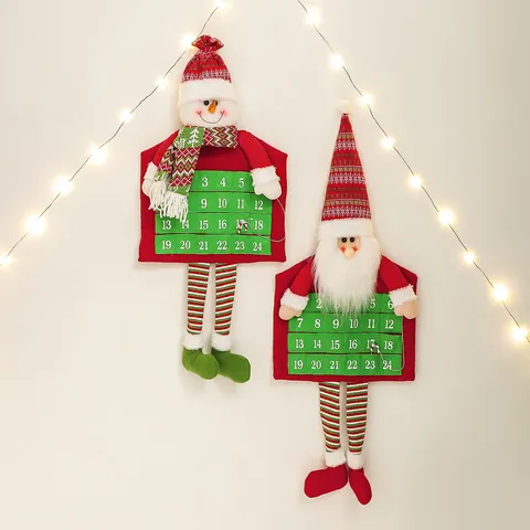 Christmas Advent Calendar Hanging Decoration Santa Claus Snowman Countdown Pockets Fabric Holiday Home Wall Decor Ornament