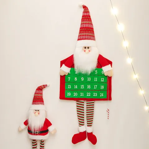Christmas Advent Calendar Hanging Decoration Santa Claus Snowman Countdown Pockets Fabric Holiday Home Wall Decor Ornament