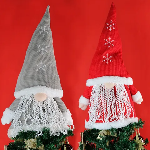 Punta de Árbol de Navidad Gnomo Gorro de Punto Con Bordado de Copo de Nieve Anciano del Bosque Nórdico Decoración