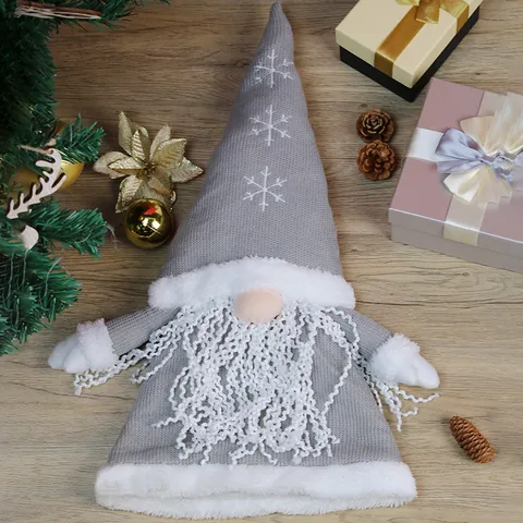Punta de Árbol de Navidad Gnomo Gorro de Punto Con Bordado de Copo de Nieve Anciano del Bosque Nórdico Decoración