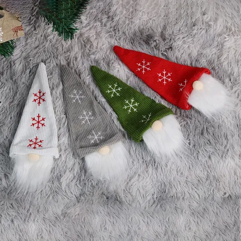 Funda para Botella de Vino de Gnomo de Navidad de Punto Con Bordado de Copos de Nieve Estilo Nórdico Decoración de Mesa de Cena Rojo Verde Gris Blanco