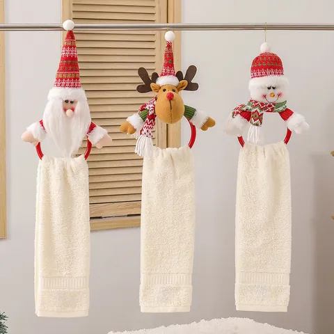 Portasciugamani Natalizio Peluche Babbo Natale Pupazzo di Neve Renna Anello Appeso Per Bagno Cucina Casa Decorazione Regalo