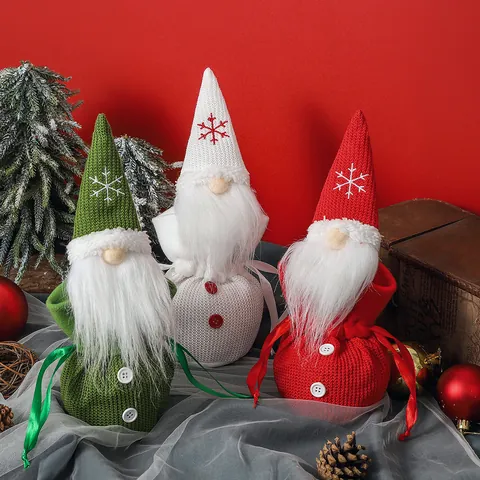 Weihnachten Wichtel Süßigkeiten Geschenkbeutel Gestrickter Kordelzugbeutel Gesichtsloser Alter Mann Festliche Tischdeko