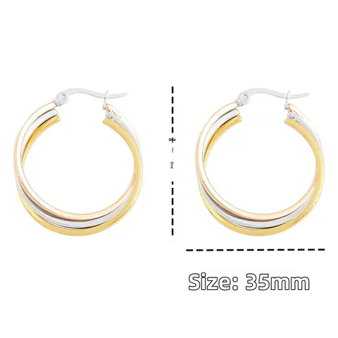 Fashion Multi-layer Round Hoop Earrings For Women Real Gold Plated Brass Tri-color Gold Silver Geometric Circle Jewelry Gift