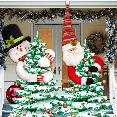 Christmas Tree Topper Hugger Santa Claus Snowman Stuffed Plush Decoration Ornament For Home Xmas Party Indoor Outdoor Holiday Decor