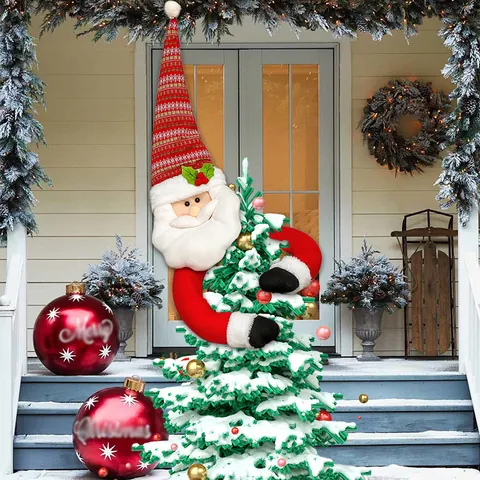 Christmas Tree Topper Hugger Santa Claus Snowman Stuffed Plush Decoration Ornament For Home Xmas Party Indoor Outdoor Holiday Decor