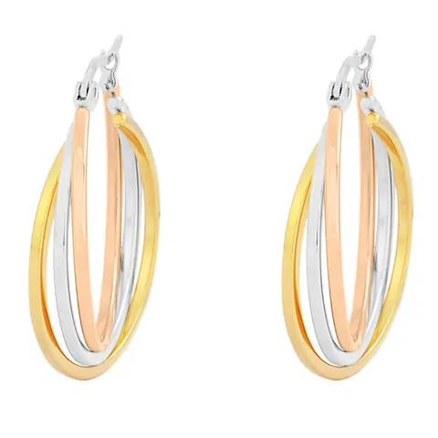 Fashion Multi-layer Round Hoop Earrings For Women Real Gold Plated Brass Tri-color Gold Silver Geometric Circle Jewelry Gift