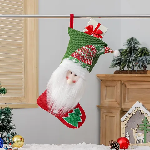 Calze Di Natale Tessuto In Pile Lavorato A Maglia 3D Cartone Animato Babbo Natale Pupazzo Di Neve Renna Decorazioni Regalo