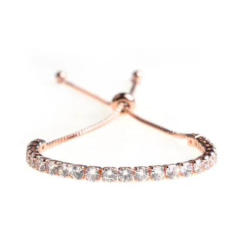 Bracelet Tennis Élégant en Laiton Zircon pour Femmes Plaqué Or 14K Argent Or Rose Bracelet Bolo Ajustable Bijoux Cadeau