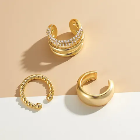 Brass 14K Gold Plated Ear Cuffs For Women Minimalist Twisted Zirconia Clip On Earrings Non Pierced Cartilage Jewelry