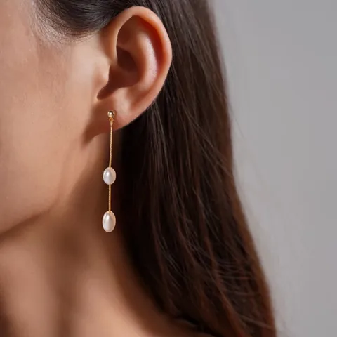 Elegant Brass 14K Gold Plated Faux Artificial Pearl Dangle Earrings For Women Vintage French Style Drop Earrings Jewelry Gift