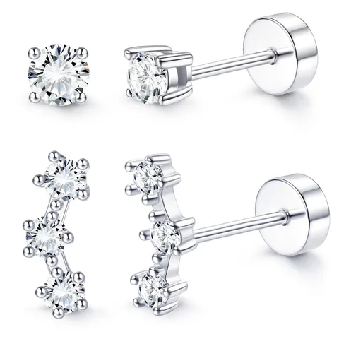 Boucles d'Oreilles Clous en Laiton Plaqué Or 14K Avec Zirconium pour Femme Dos Plat à Visser Bijoux de Piercing Cartilage
