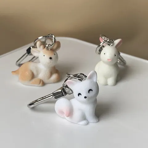 Cute 3D Resin Animal Keychain Creative Deer Rabbit Fox Hedgehog Swan Bag Hanging Ornament Gift For Women Girls Kids
