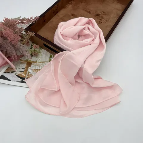 Sciarpa Lunga Plissettata Tinta Unita da Donna Scialle Morbido Poliestere Chiffon Texture Foulard Parasole per Spiaggia Viaggi