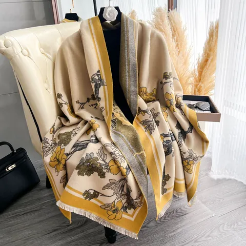 Sciarpa Etnica Vintage Floreale Effetto Cachemire Per Donna Sciarpa Jacquard Invernale Calda Grande Scialle Con Nappine Botanico