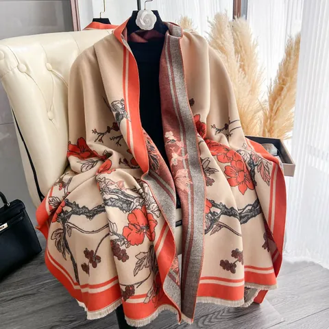 Sciarpa Etnica Vintage Floreale Effetto Cachemire Per Donna Sciarpa Jacquard Invernale Calda Grande Scialle Con Nappine Botanico