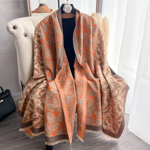Sciarpa Donna Vintage Stampa Paisley Autunno Inverno Calda Pesante Scialle Lungo Retro Morbido Poliestere Viscosa Foulard Coperta