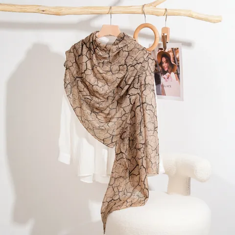 Sciarpa da Donna alla Moda con Stampa Crackle Motivo Pietra Vintage Scialle Lungo Sottile in Poliestere per Primavera Autunno