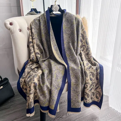 Sciarpa Donna Vintage Stampa Paisley Autunno Inverno Calda Pesante Scialle Lungo Retro Morbido Poliestere Viscosa Foulard Coperta