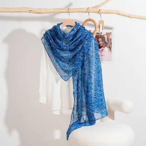 Sciarpa Lunga in Raso con Stampa Floreale da Donna Scialle Sottile per Protezione Solare Moda Motivo Botanico per Spiaggia Viaggio