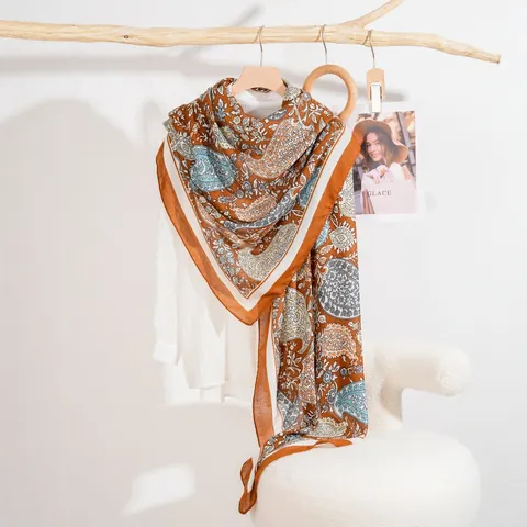 Sciarpa Lunga da Donna in Poliestere Sottile con Motivo Paisley Geometrico Scialle Protezione Solare Estate Spiaggia Vacanza Stile Boemo