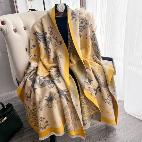 Sciarpa Vintage con Stampa Floreale Botanica in Simil-Cashmere Scialle Invernale Ispessito con Nappe da Donna Gioielli
