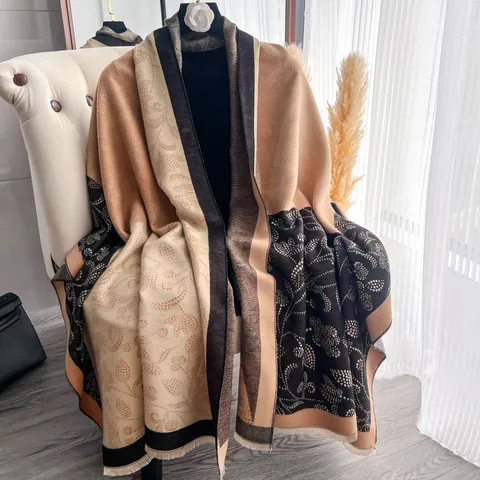 Vintage Polka Dot Floral Scarf For Women Thick Warm Winter Shawl Tassel Soft Polyester Viscose Wrap Elegant Large Pashmina