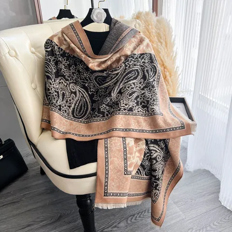 Scialle Bohemien a Fiori Paisley Jacquard per Donna Morbido Effetto Cashmere Ispessito Caldo Avvolgente per Viaggi All'aperto Inverno