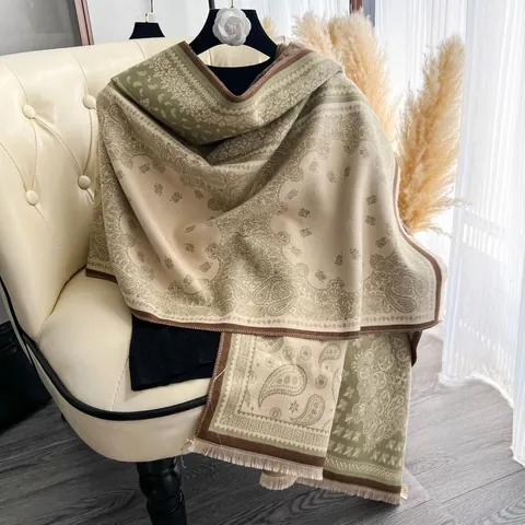 Sciarpa Scialle da Donna con Motivo Paisley Retrò Stile Etnico in Imitazione Cashmere Caldo Involucro Invernale Con Nappine Accessorio Versatile