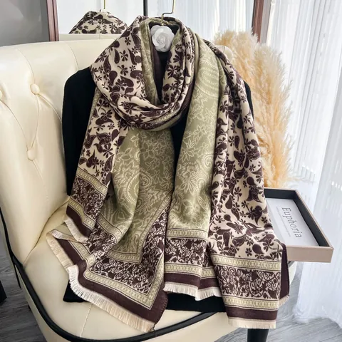 Scialle Bohemien a Fiori Paisley Jacquard per Donna Morbido Effetto Cashmere Ispessito Caldo Avvolgente per Viaggi All'aperto Inverno