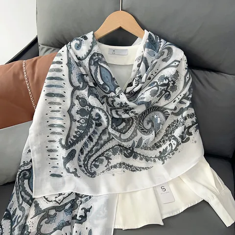 Sciarpa da Donna in Cotone e Lino Paisley Vintage Traspirante in Stile Etnico Bohemien Scialle Avvolgente per Autunno Inverno