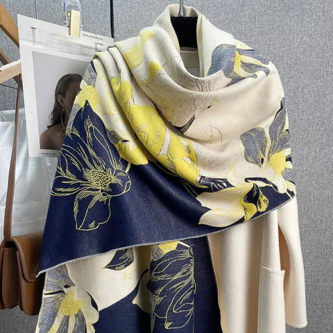 Sciarpa Elegante con Stampa Floreale da Donna Scialle Grande Morbido Effetto Cashmere con Frange Avvolgente Caldo per Ufficio Viaggi